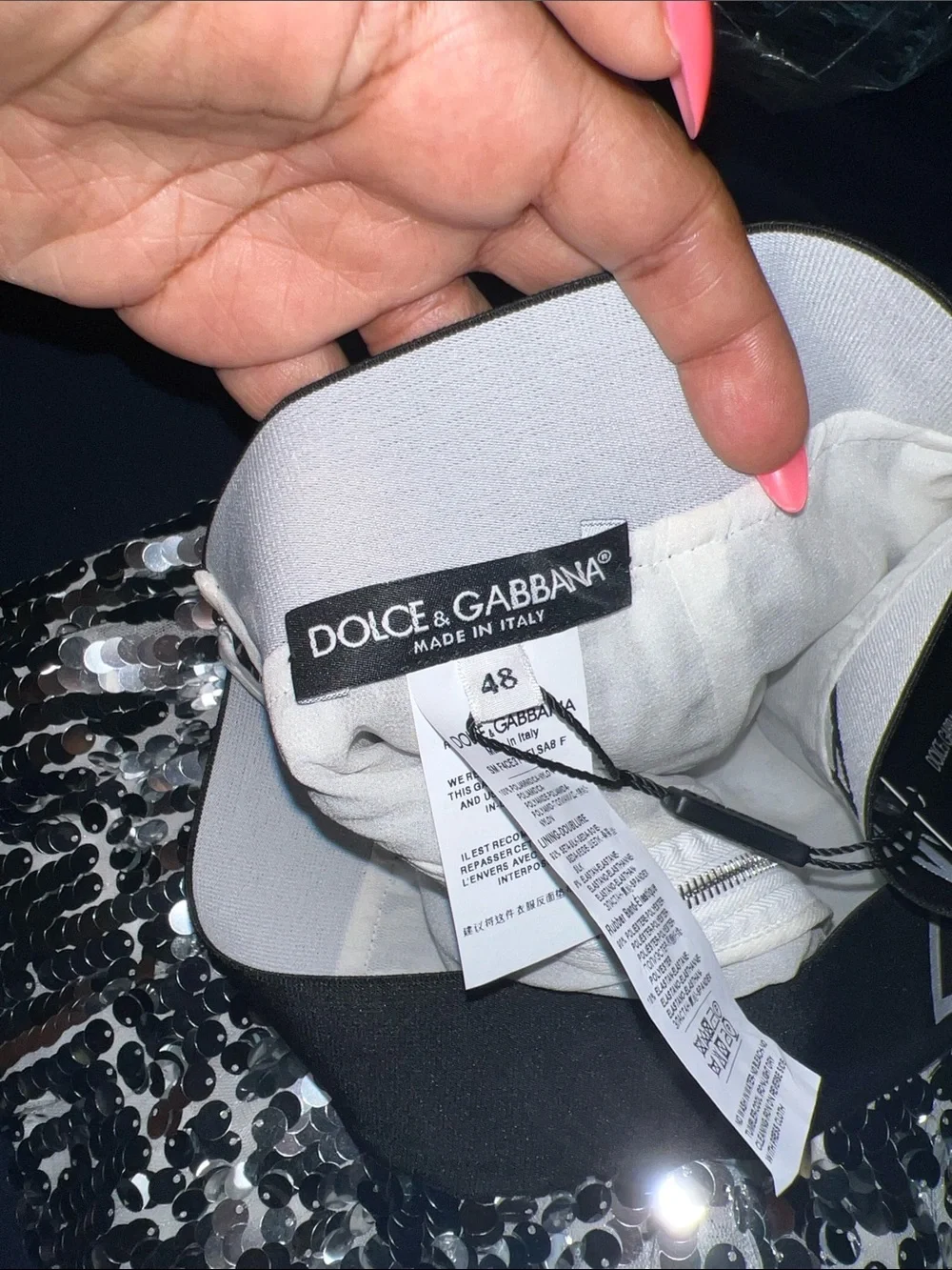 Dolce & Gabbana Silver Sequin Mini Skirt with Logo Waistband